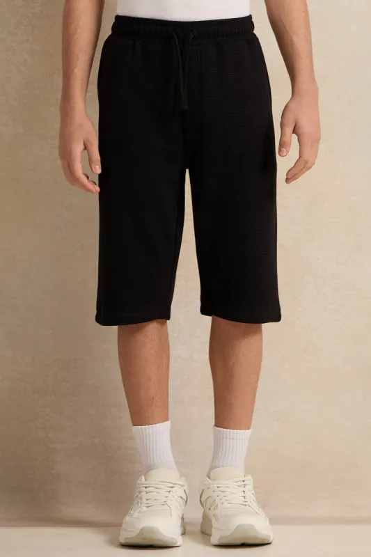 Senior Boys Black Jacquard Shorts sold by Redtag