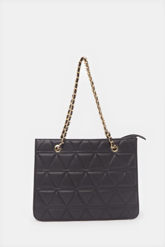 Women Black Textured Day Bag sold by Redtag