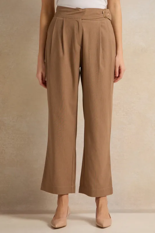 Women Brown Solid Pants sold by Redtag