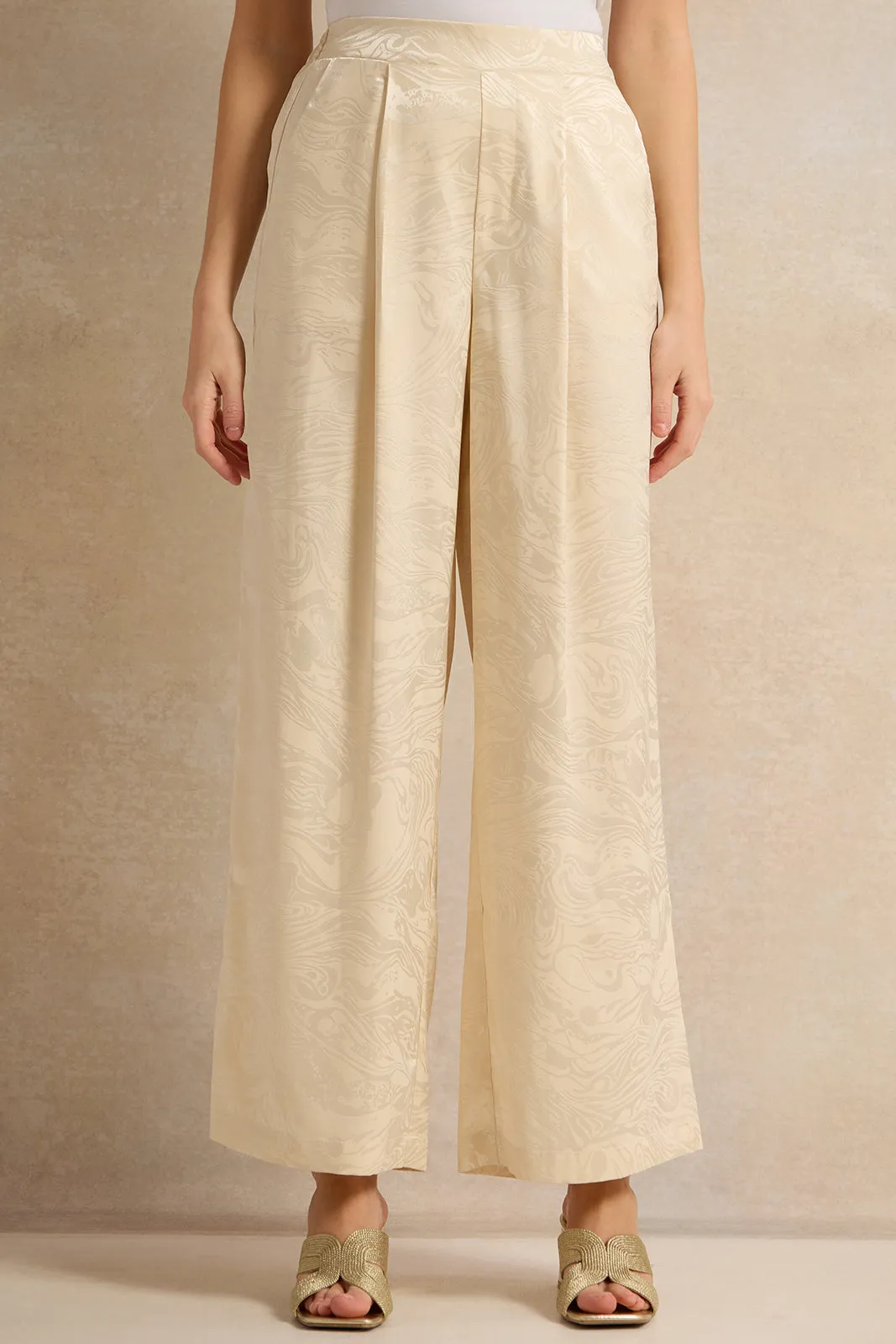 Women Beige Jacquard Wide Leg Pants sold by Redtag