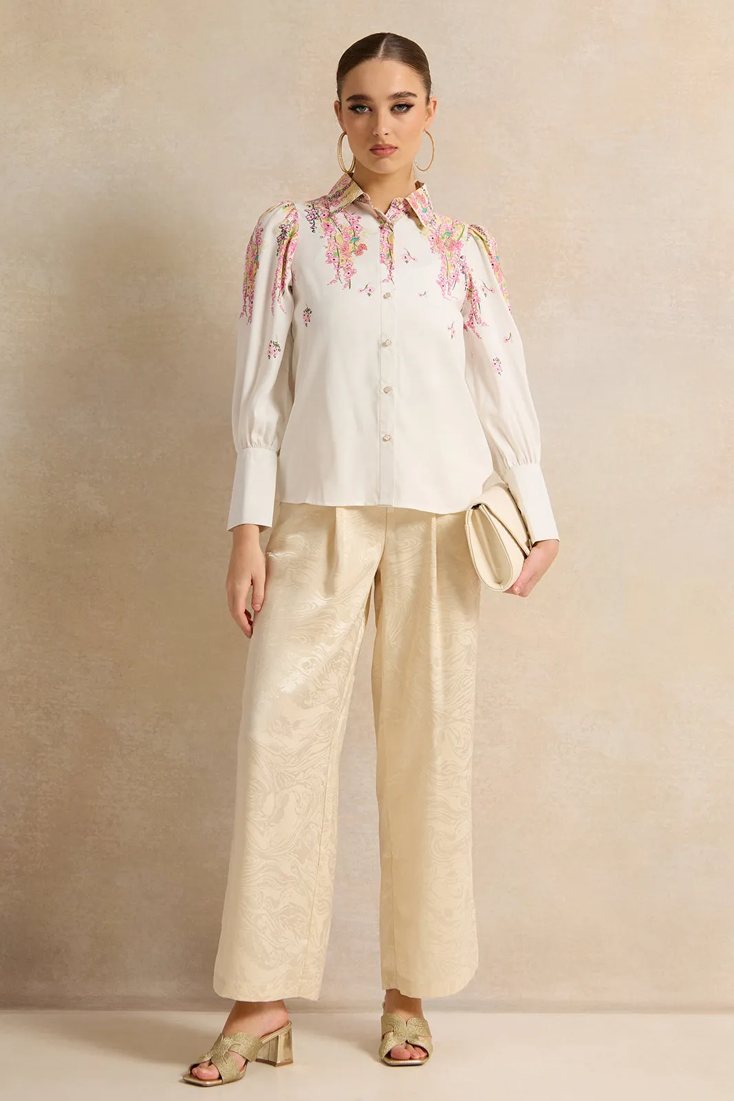 Women Beige Jacquard Wide Leg Pants sold by Redtag product image thumbnail 2