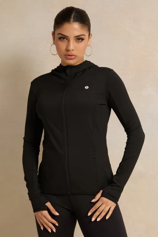 Women Black Hooded Active Jacket sold by Redtag