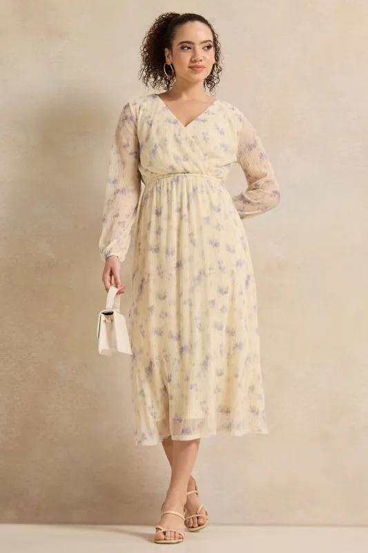 Women Ivory Printed Wrap Dress sold by Redtag