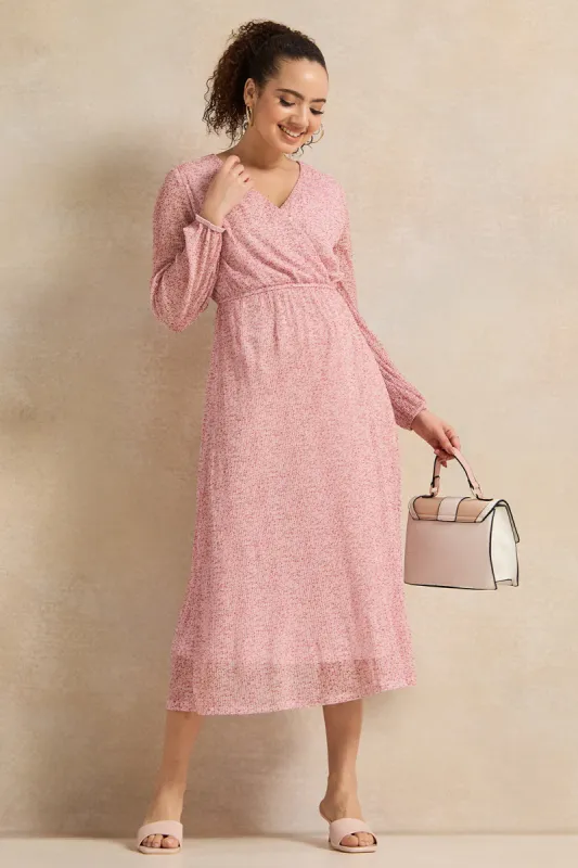 Women Pink Printed Wrap Dress sold by Redtag