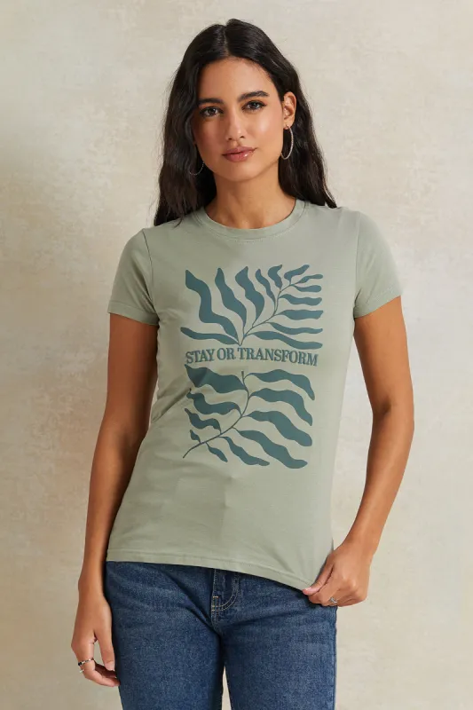 Women Green Printed T-Shirt sold by Redtag