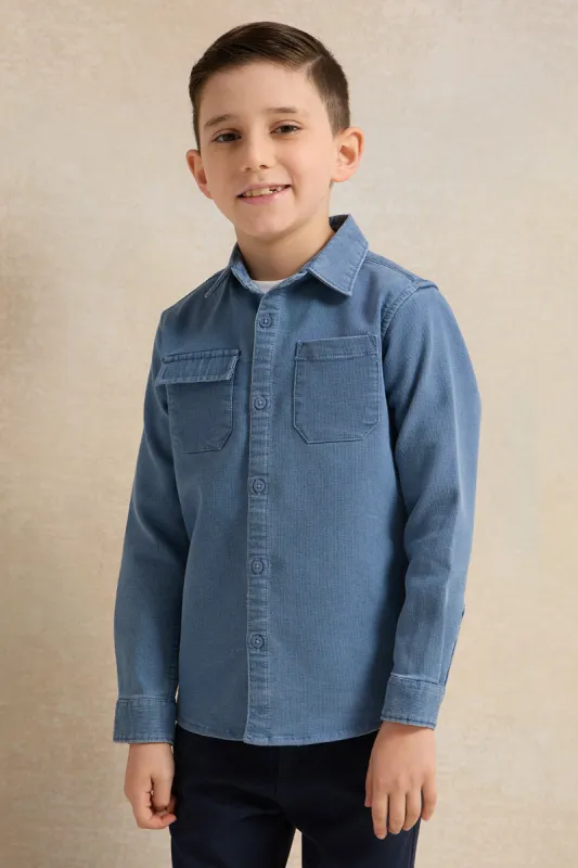 Boys White And Blue Denim Shirt With T-Shirt (2 Piece) sold by Redtag
