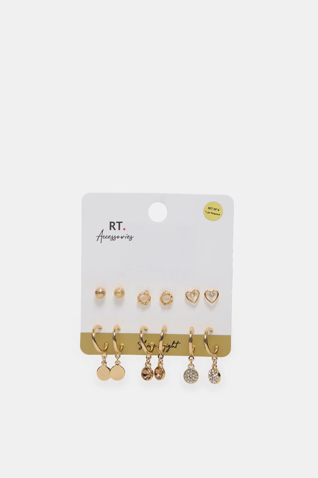 Women Gold Embellished Earring Set (6 Pairs) sold by Redtag