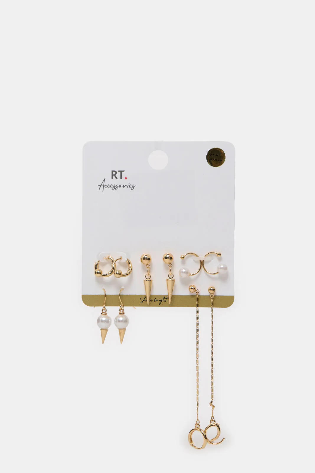 Women Gold Embellished Earring Set (5 Pairs) sold by Redtag