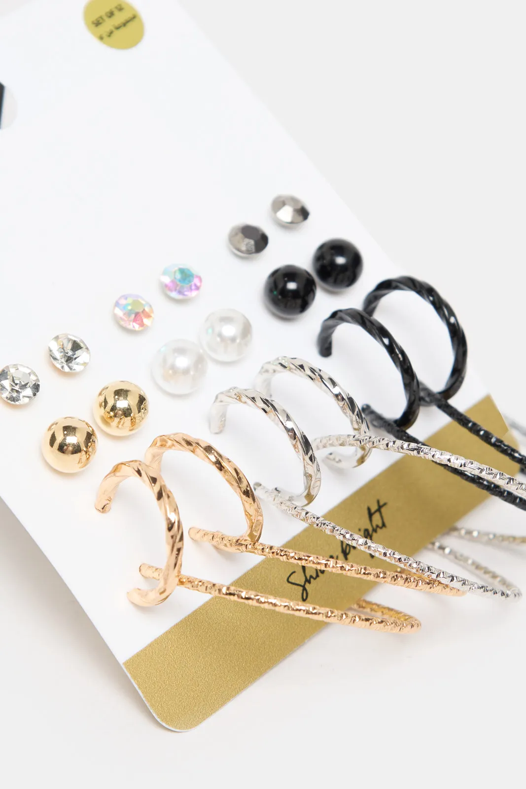 Women Gold Embellished Earring Set (12 Pairs) sold by Redtag product image thumbnail 2