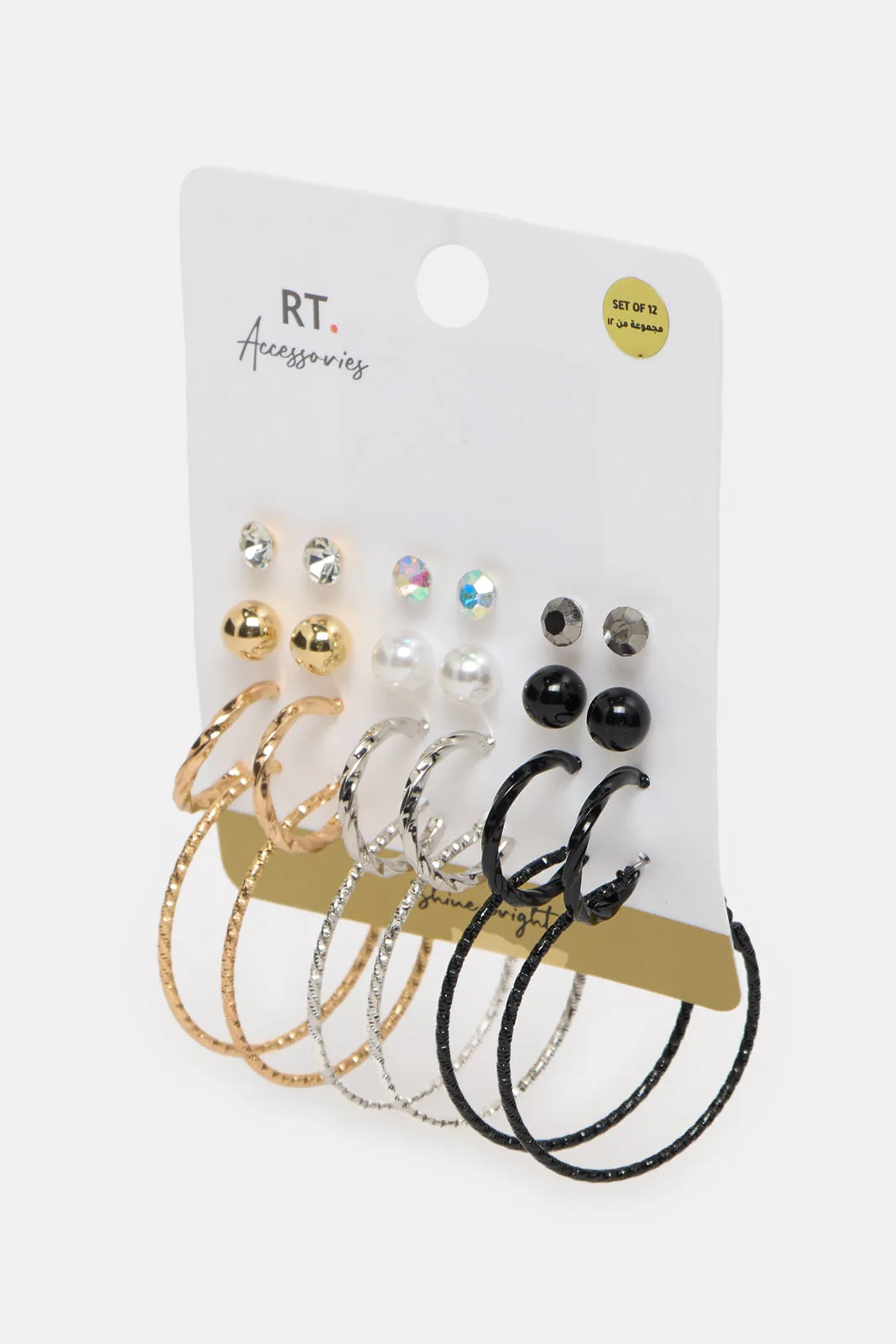 Women Gold Embellished Earring Set (12 Pairs) sold by Redtag product image thumbnail 3
