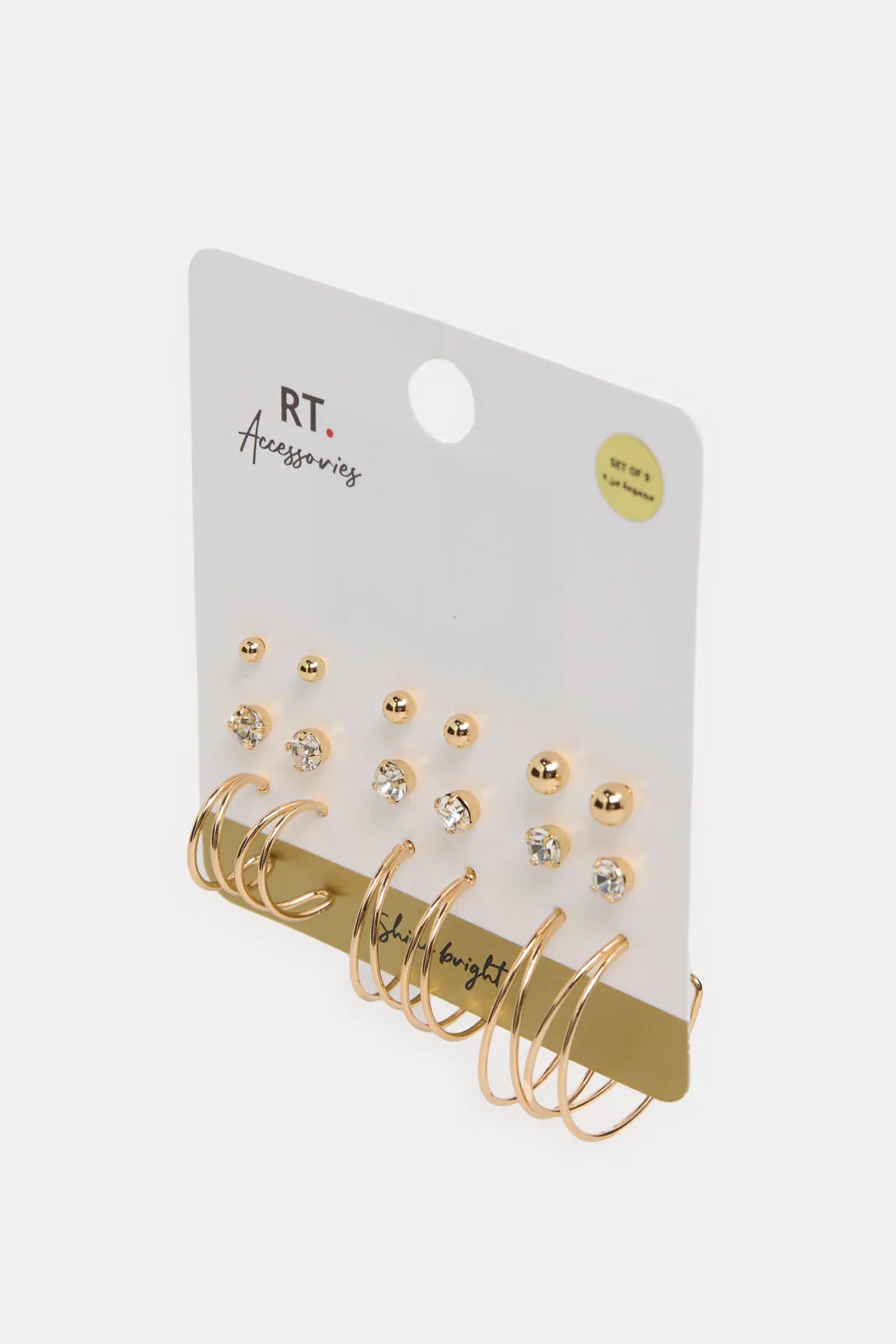 Women Gold Embellished Earring Set (9 Pairs) sold by Redtag product image thumbnail 3