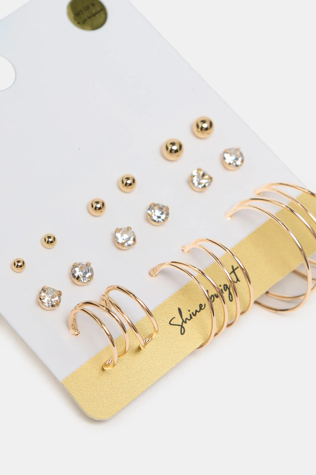 Women Gold Embellished Earring Set (9 Pairs) sold by Redtag product image thumbnail 2