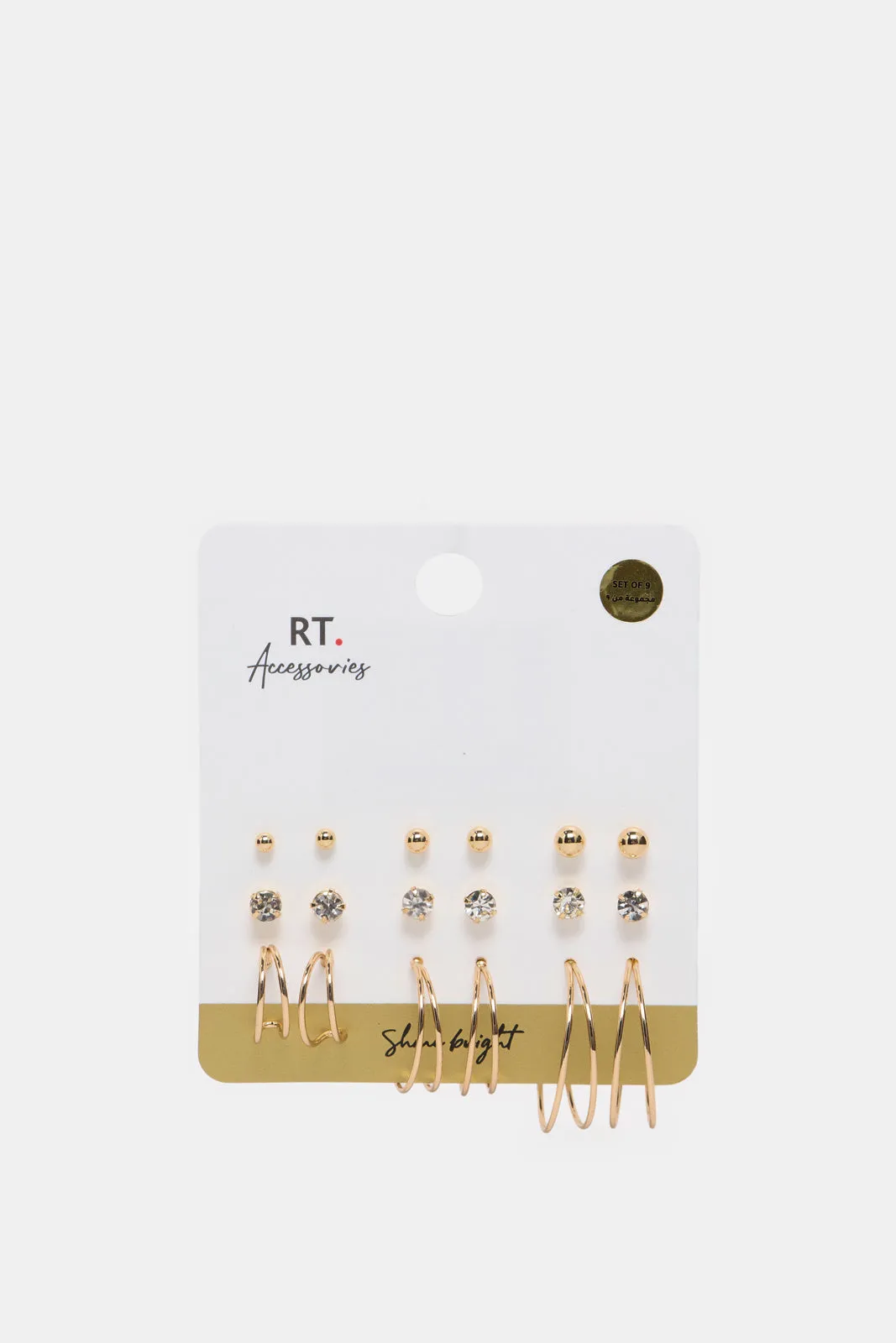 Women Gold Embellished Earring Set (9 Pairs) sold by Redtag