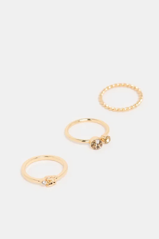 Women Gold Embellished Ring Set (3 Piece) sold by Redtag