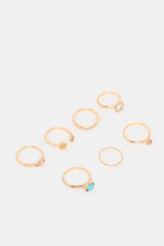 Women Gold Embellished Ring Set (7 Piece) sold by Redtag