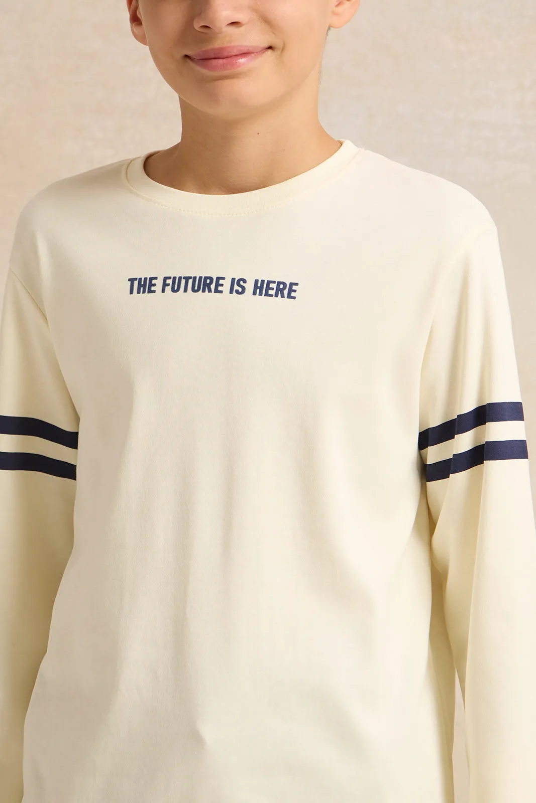 Senior Boys Ivory Stripe On Sleeves T-shirt sold by Redtag product image thumbnail 4