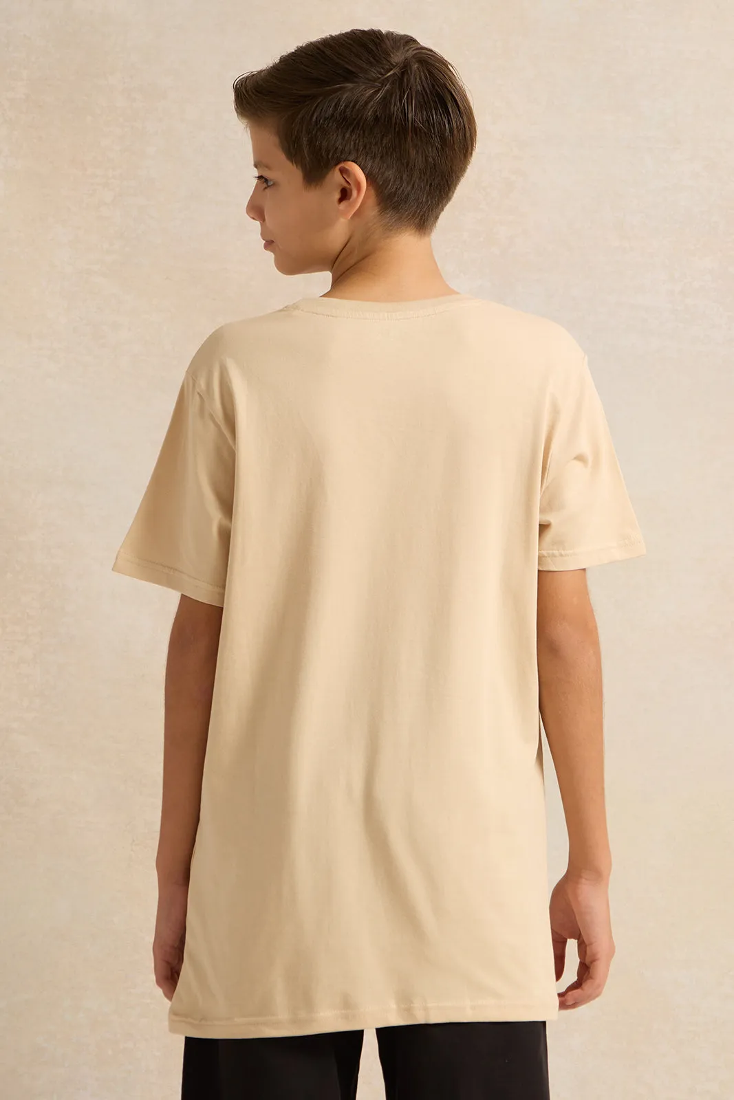 Senior Boys Beige Embroidered T-Shirt sold by Redtag product image thumbnail 3