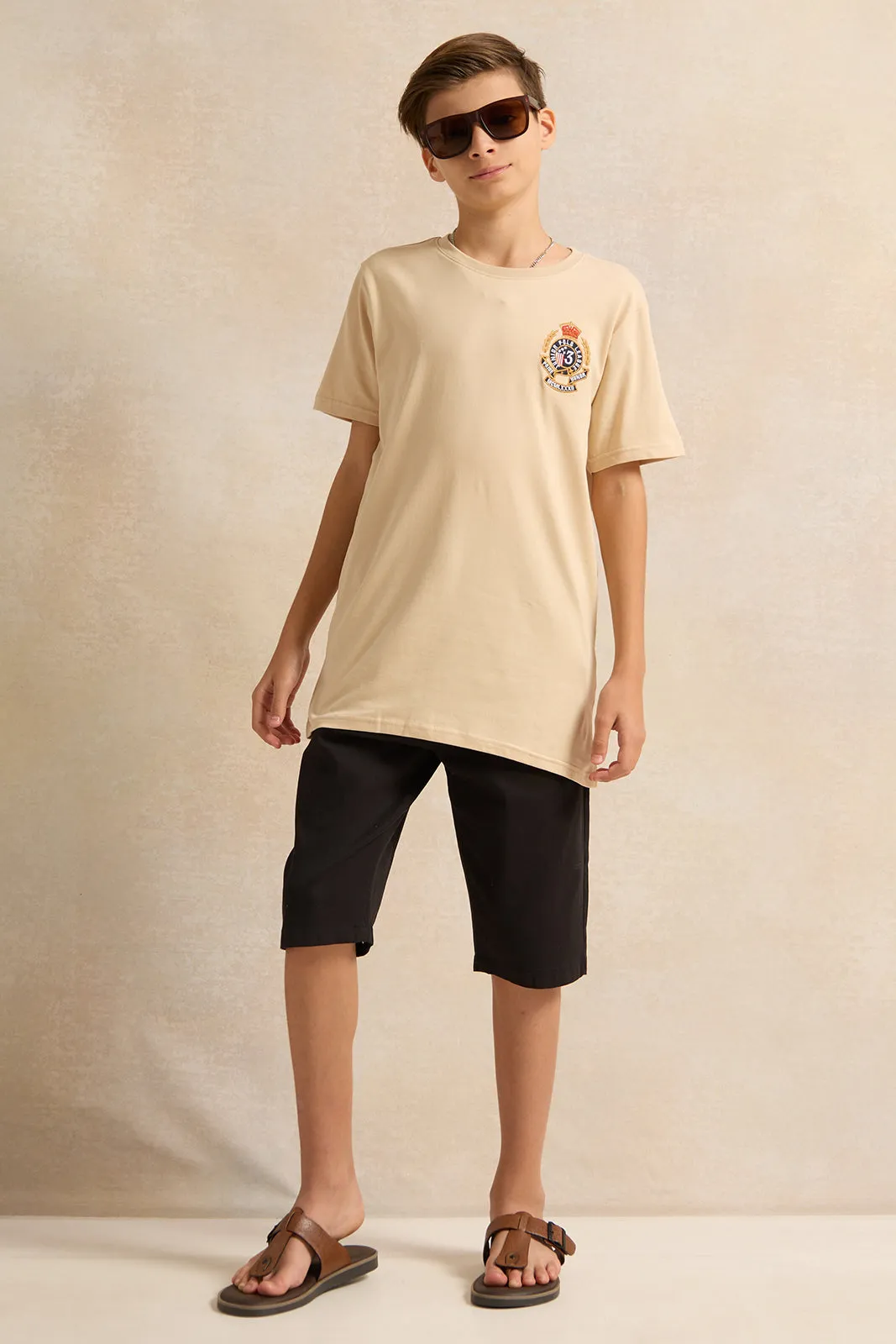 Senior Boys Beige Embroidered T-Shirt sold by Redtag product image thumbnail 2