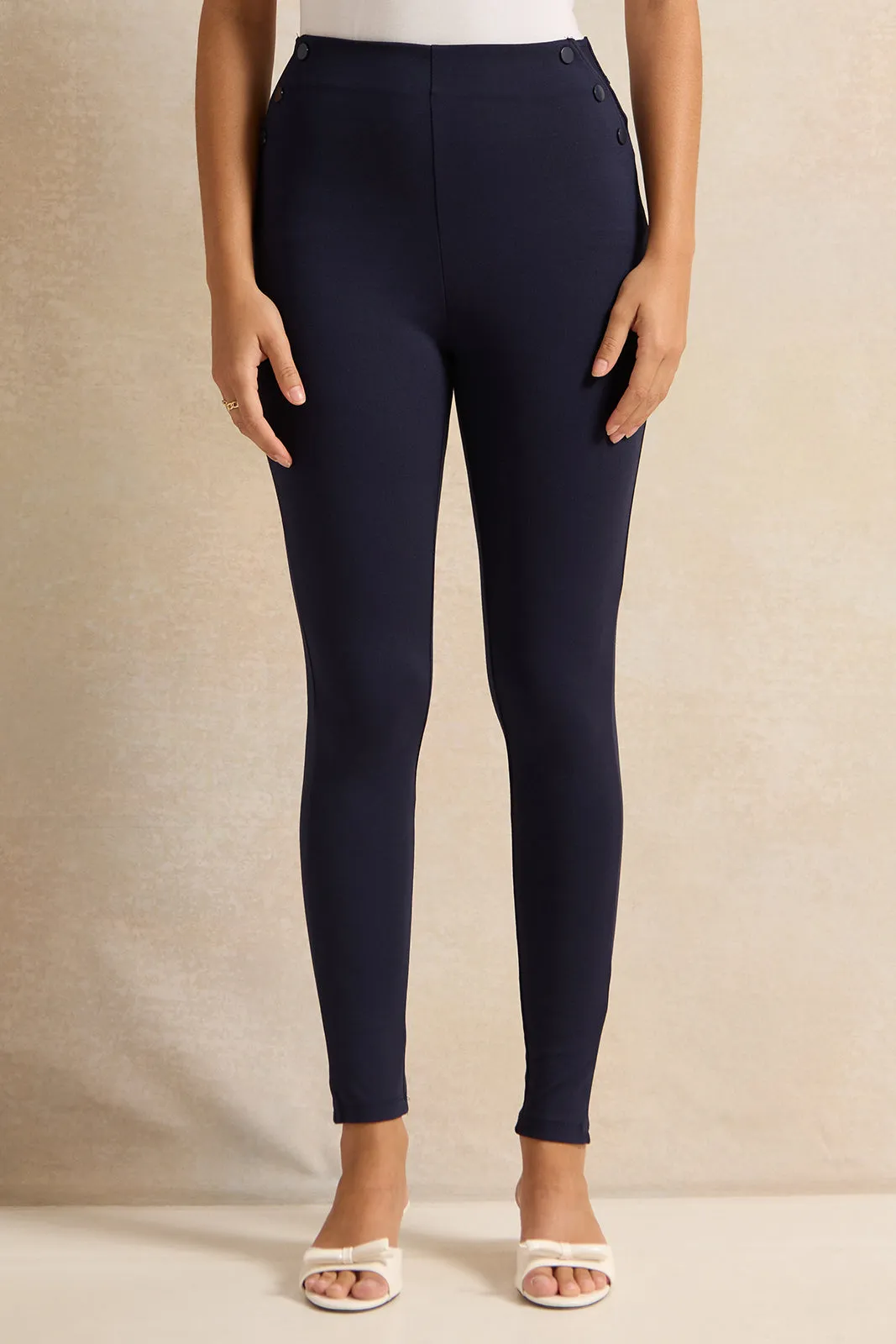 Women Navy Elastic Waistband Leggings sold by Redtag