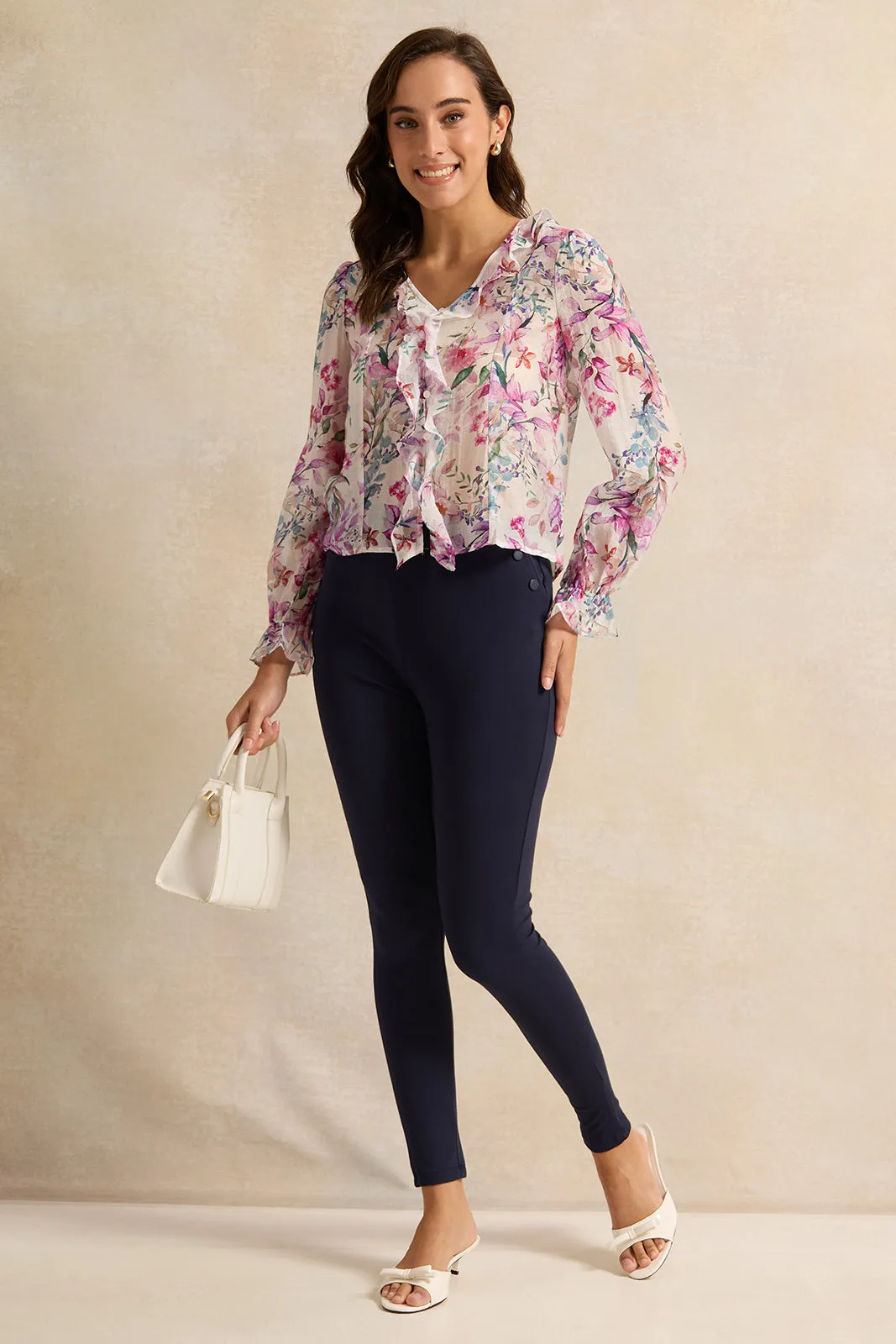 Women Navy Elastic Waistband Leggings sold by Redtag product image thumbnail 2