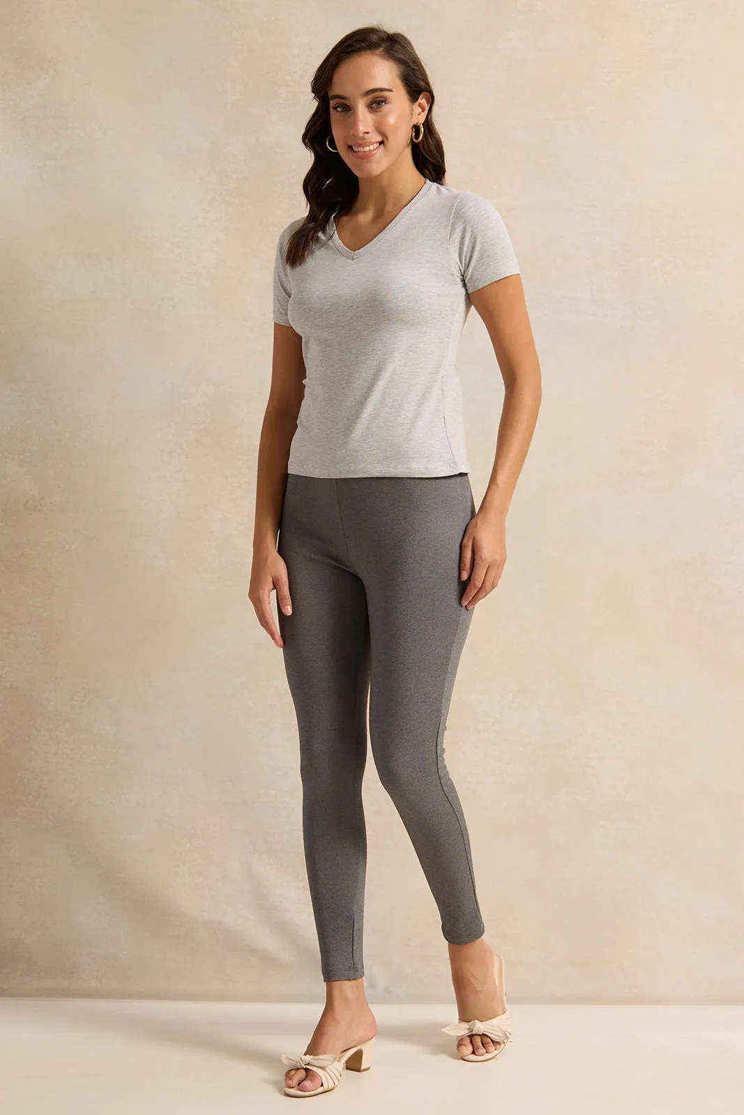 Women Grey Plain Leggings sold by Redtag product image thumbnail 2