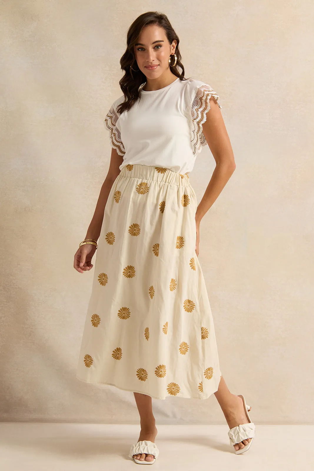 Women Cream Embroidered Skirt sold by Redtag product image thumbnail 2
