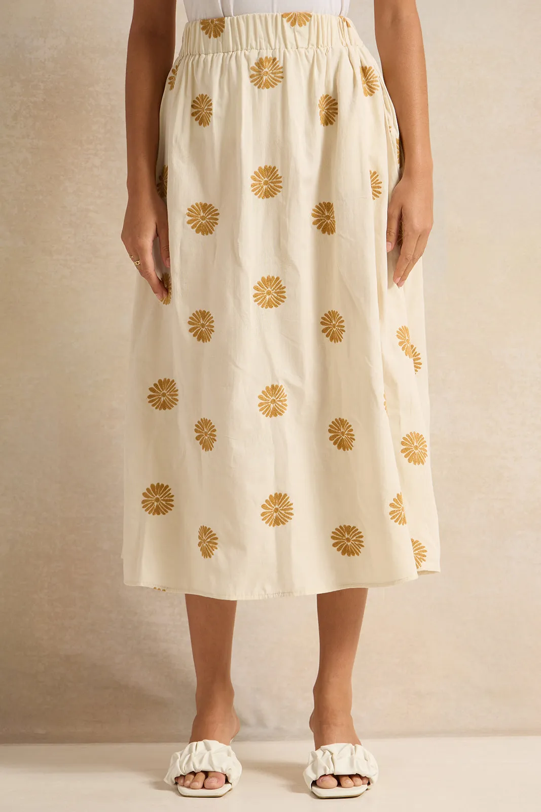 Women Cream Embroidered Skirt sold by Redtag
