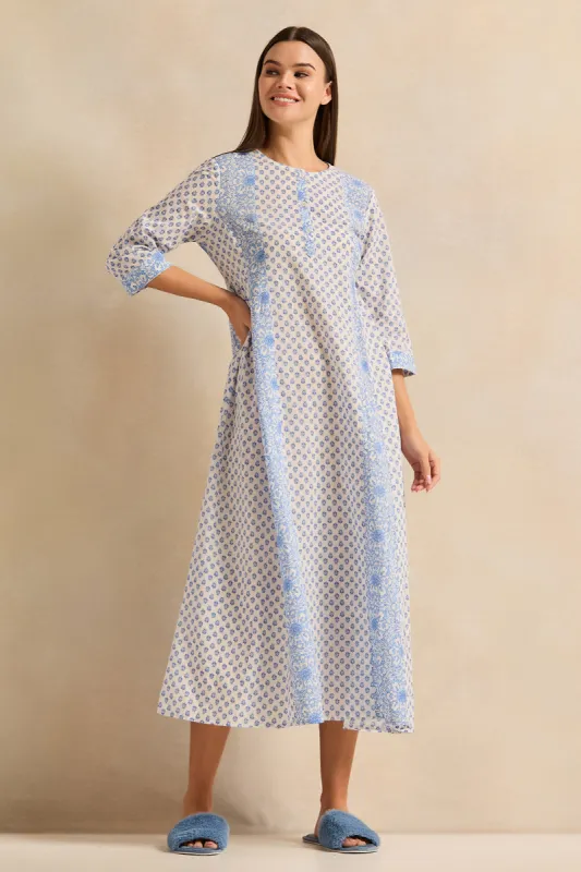 Women Blue Printed Nightgown sold by Redtag