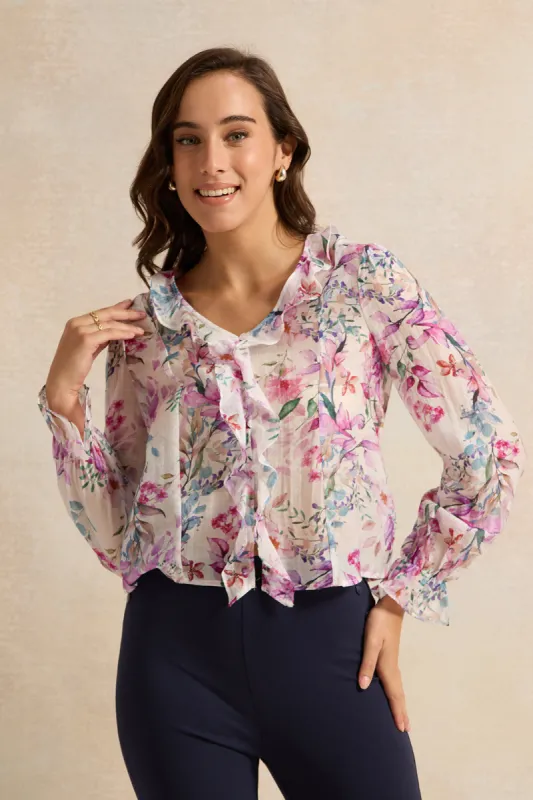 Women Ivory Floral Printed Blouse sold by Redtag