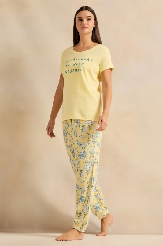Women Yellow And Green Floral Print Pyjama Set (2 Piece) sold by Redtag