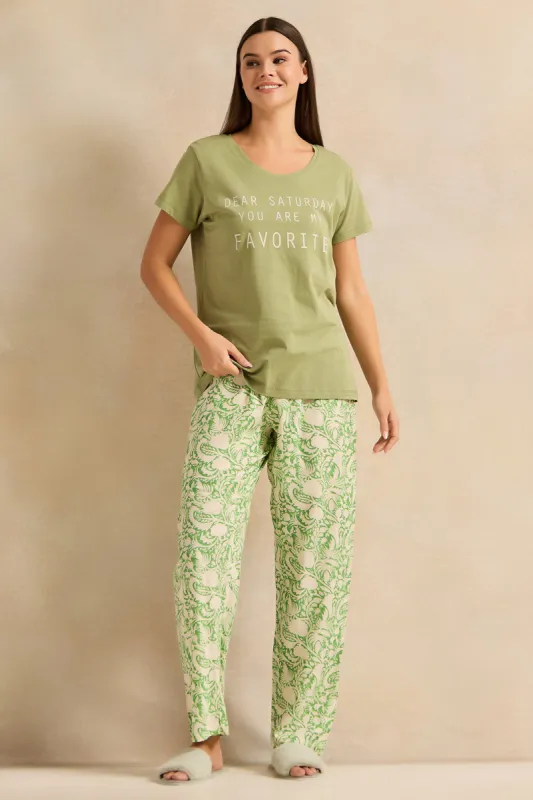 Women Green Floral Print Pyjama Set (2 Piece) sold by Redtag