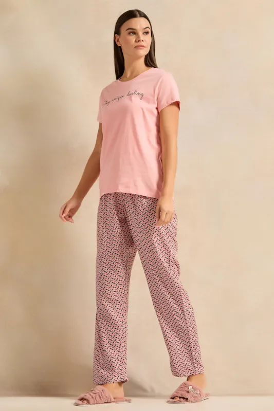 Women Pink Checkered Pyjama Set (2 Piece) sold by Redtag