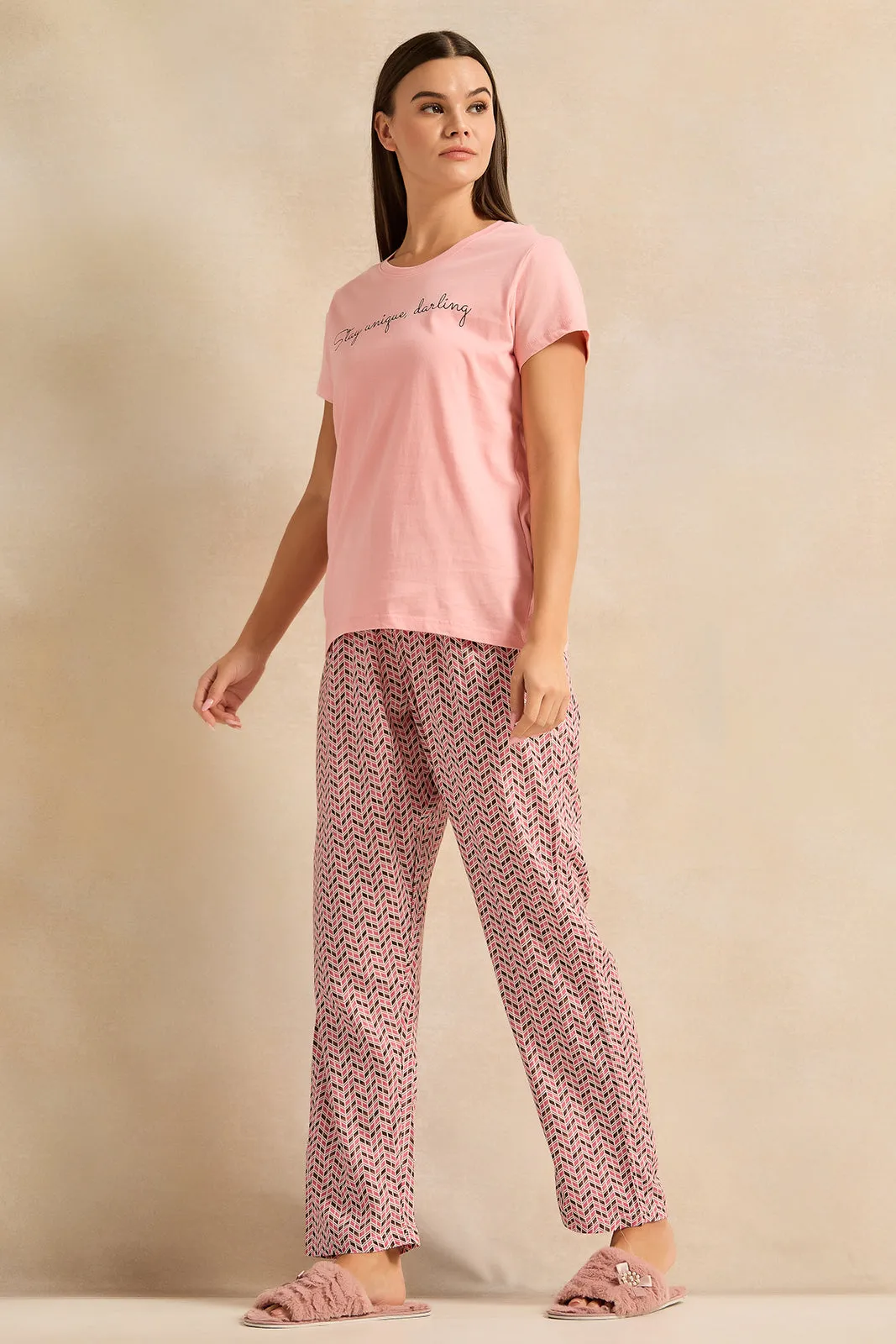 Women Pink Checkered Pyjama Set (2 Piece) sold by Redtag