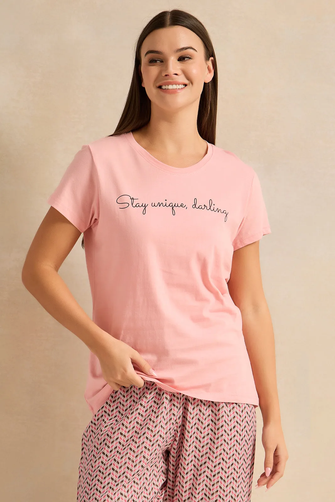 Women Pink Checkered Pyjama Set (2 Piece) sold by Redtag product image thumbnail 2