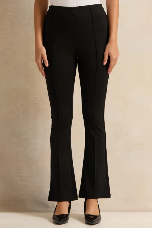 Women Black Front Pleat Flare Leggings sold by Redtag