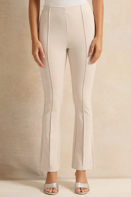 Women Beige Front Pleat Flare Leggings sold by Redtag
