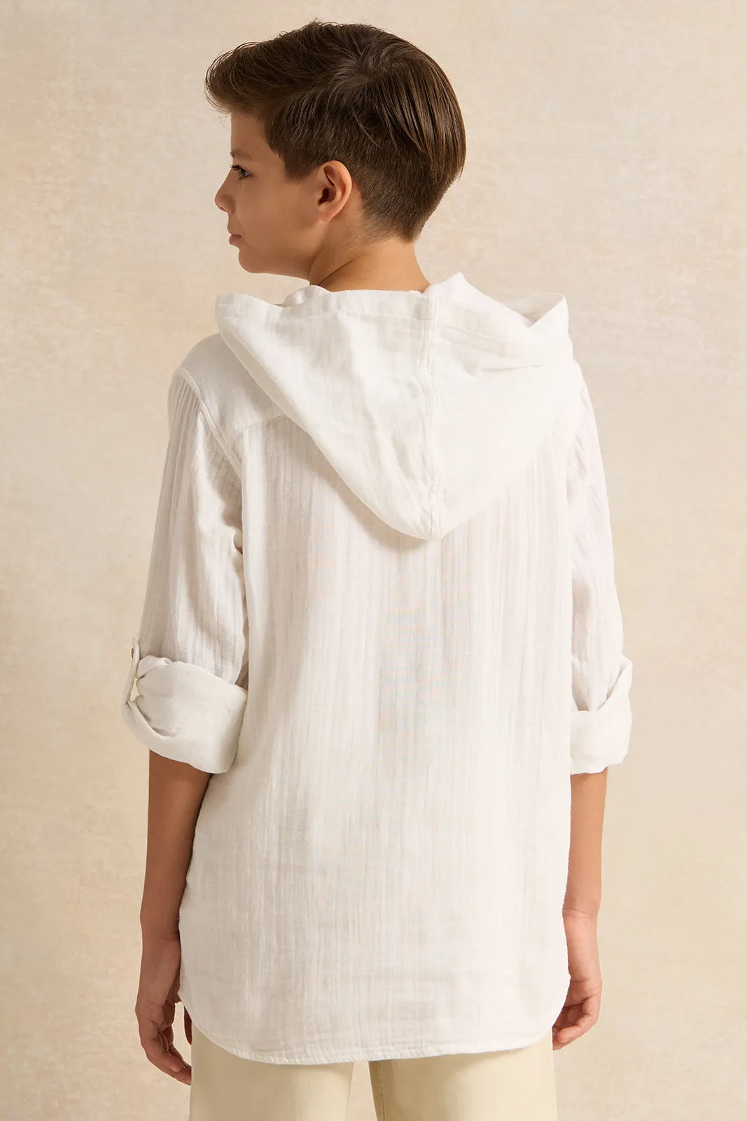 Senior Boys White Hooded Kangaroo Pocket Shirt sold by Redtag product image thumbnail 3