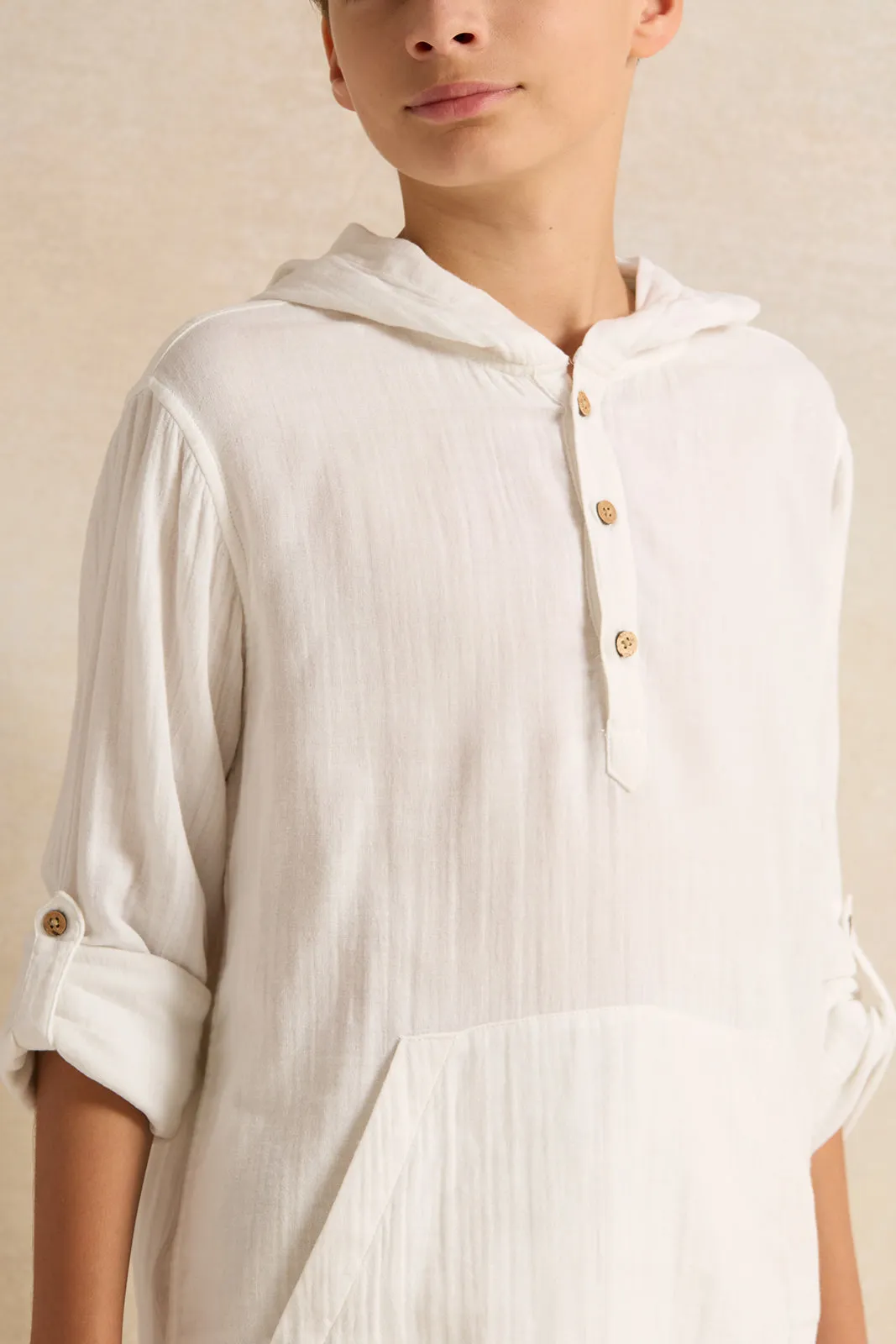 Senior Boys White Hooded Kangaroo Pocket Shirt sold by Redtag product image thumbnail 4