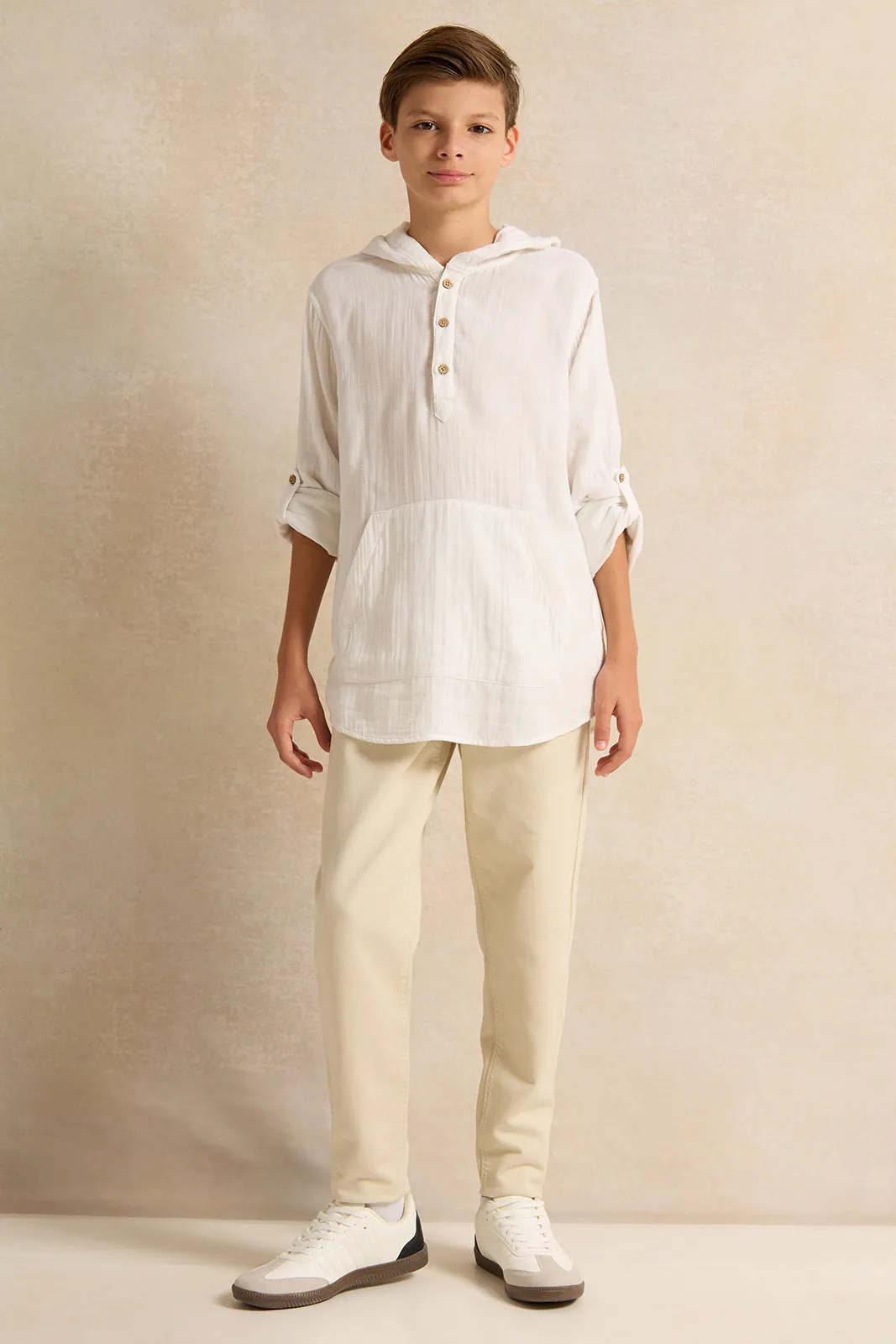 Senior Boys White Hooded Kangaroo Pocket Shirt sold by Redtag product image thumbnail 2