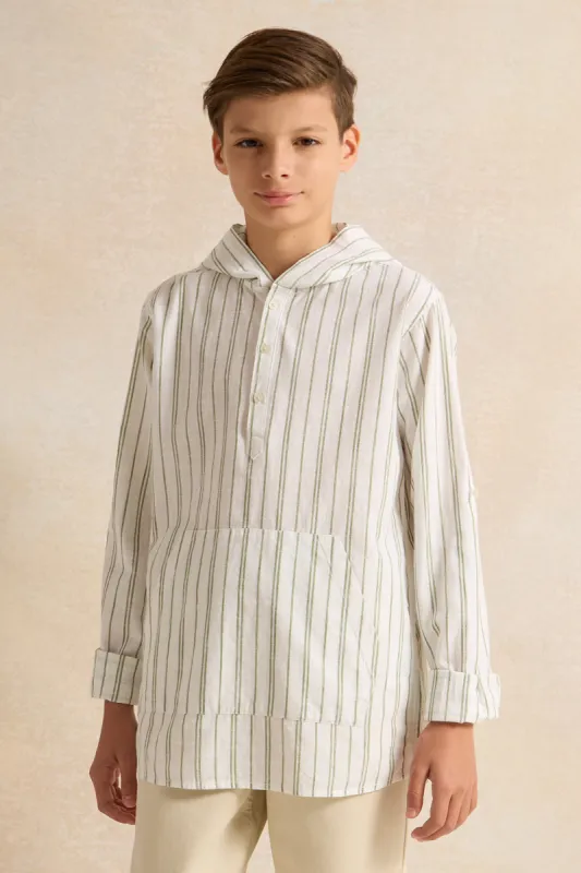 Senior Boys Beige Striped Hooded Shirt sold by Redtag