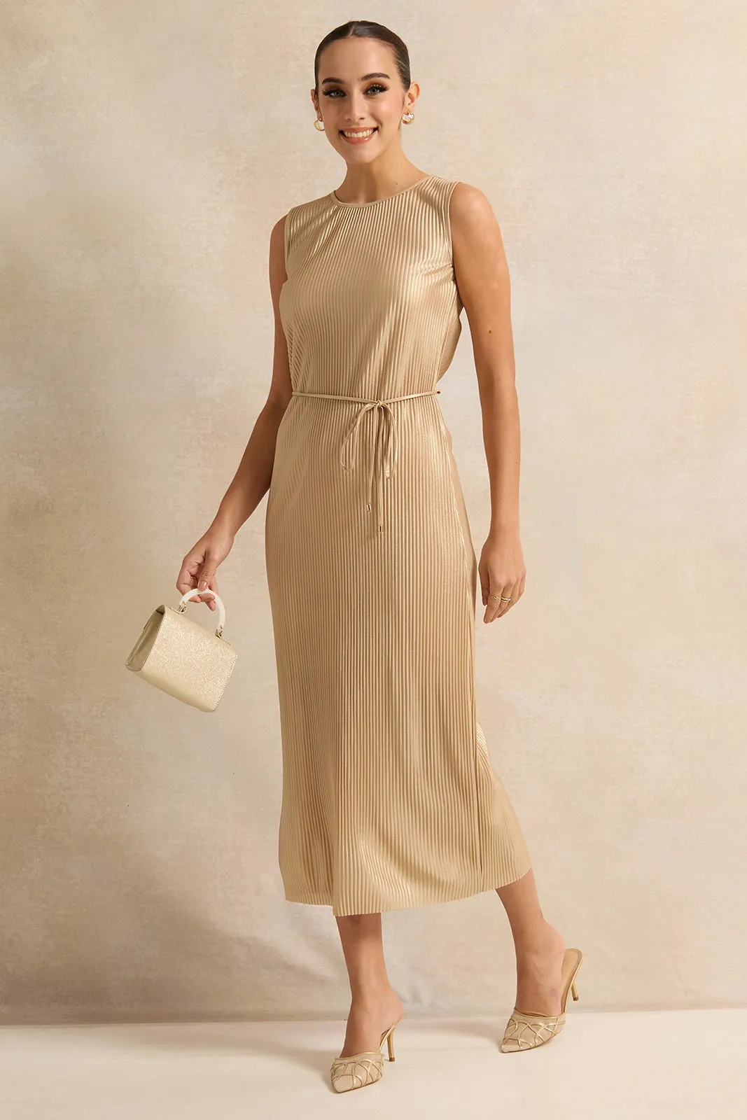 Women Gold Textured Sleeveless Maxi Dress sold by Redtag product image thumbnail 4