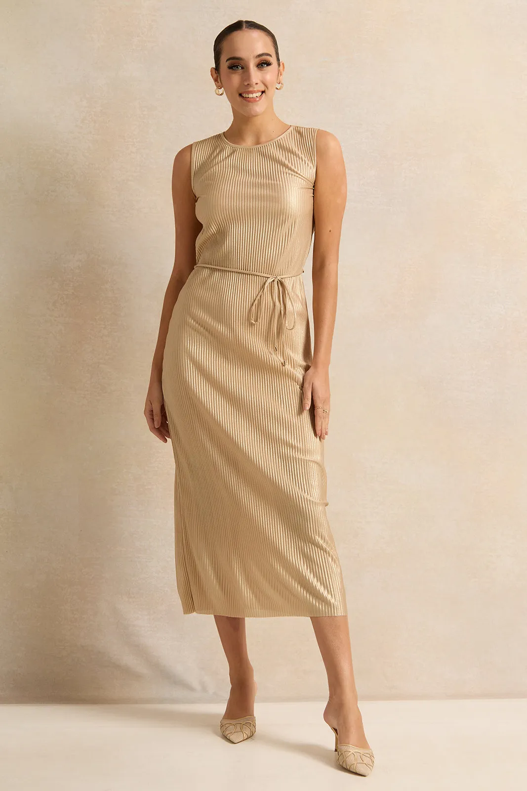 Women Gold Textured Sleeveless Maxi Dress sold by Redtag