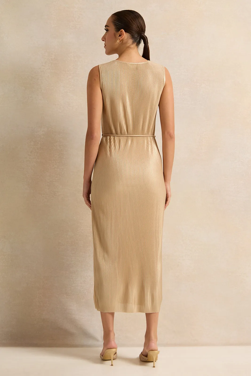 Women Gold Textured Sleeveless Maxi Dress sold by Redtag product image thumbnail 3
