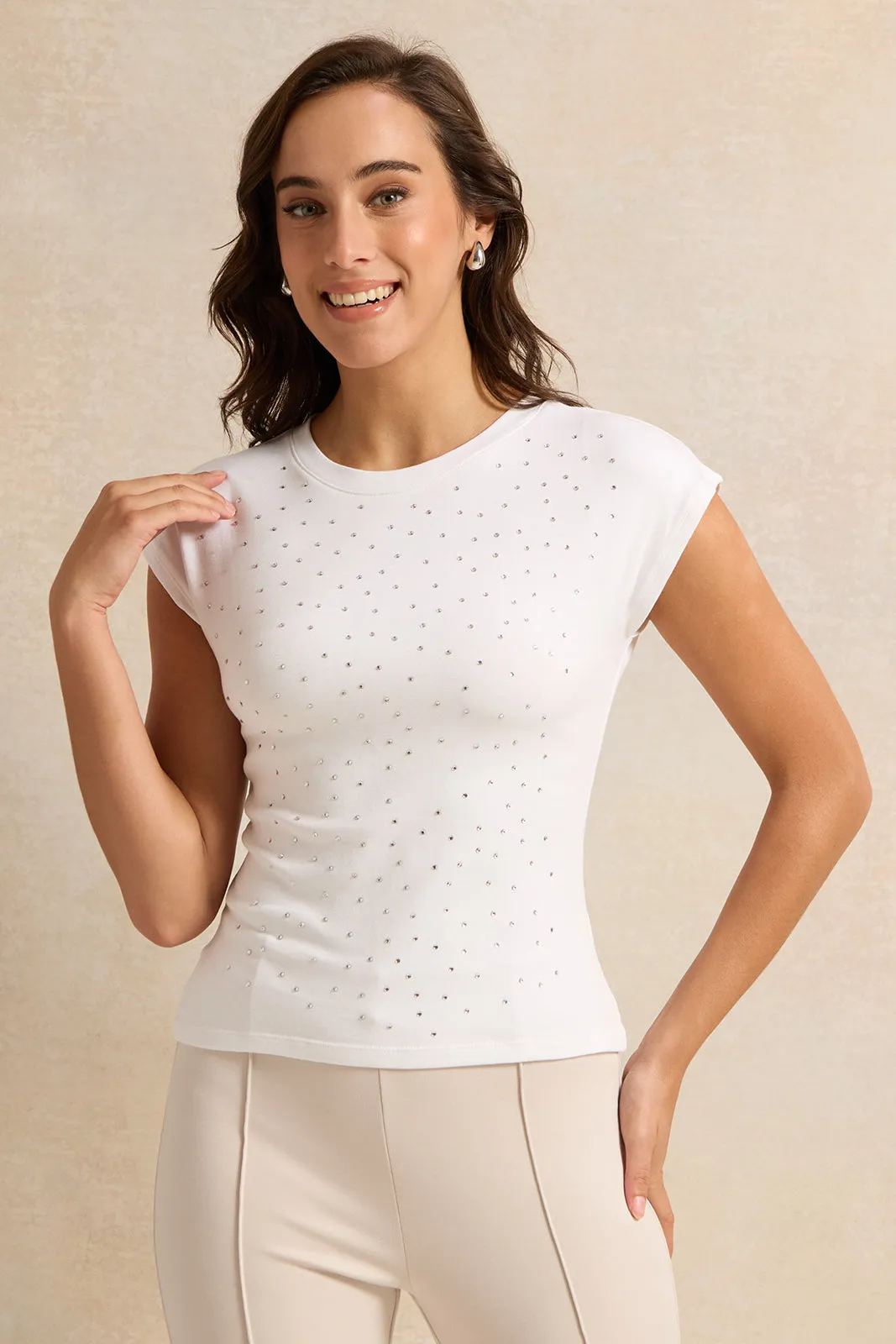 Women White Embellished Top sold by Redtag