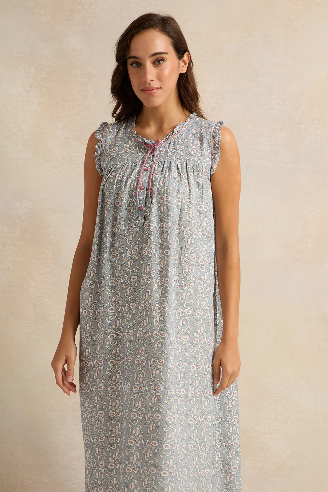 Women Grey Floral Printed Nightgown sold by Redtag product image thumbnail 2
