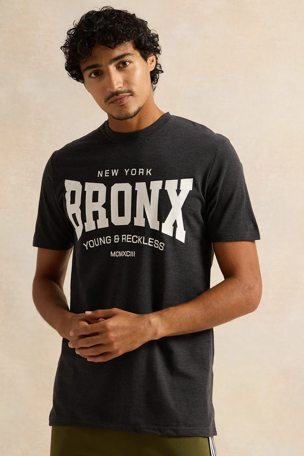 Men Charcoal Graphic T-Shirt sold by Redtag