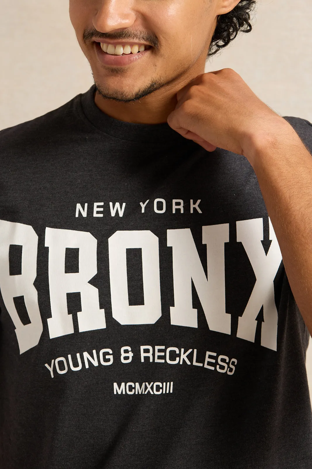 Men Charcoal Graphic T-Shirt sold by Redtag product image thumbnail 4