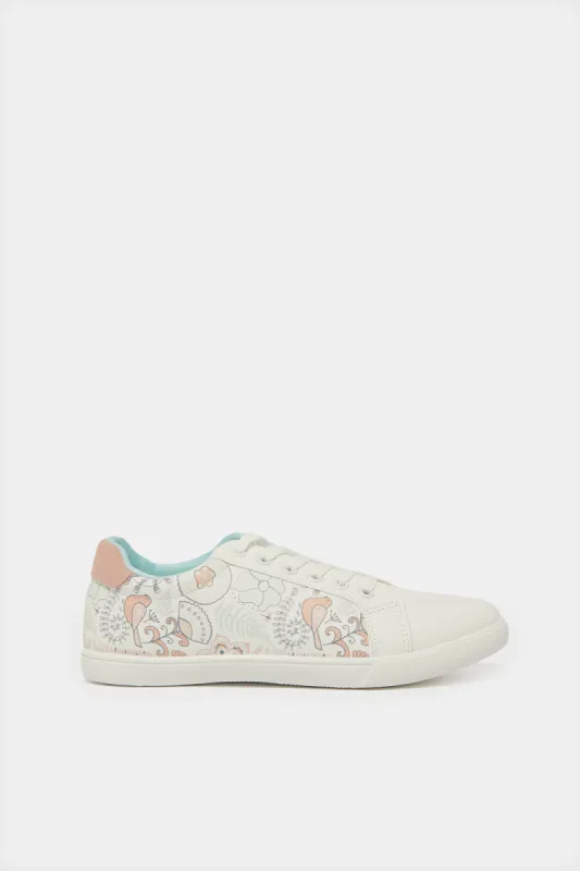 Women White Lace Up Sneakers sold by Redtag