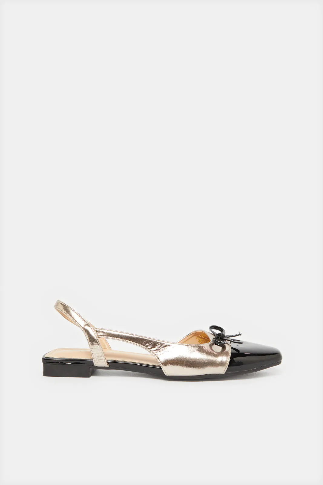 Women Black And Gold Embellished Slingback sold by Redtag