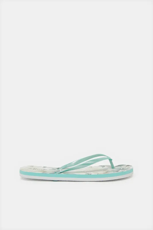 Women Green Floral Printed Flip Flop sold by Redtag
